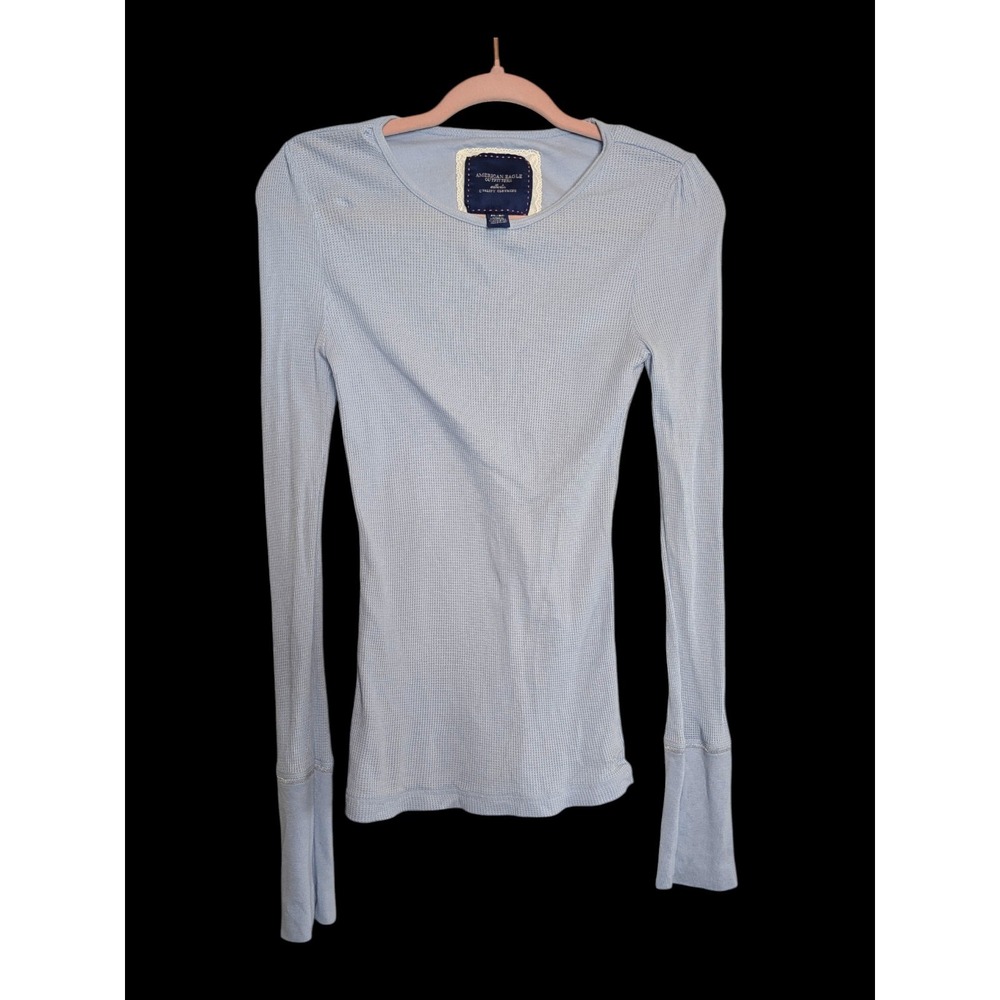 VtG Y2K American Eagle Long Sleeve Top Shirt Slim Fit‎ 90s Medium M Blue Preppy
